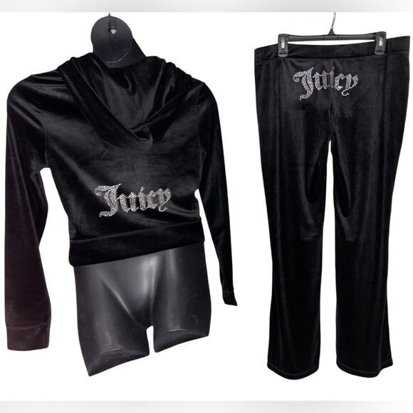 JUICY COUTURE BLACK LIQUORICE OG BLING RHINESTONE VELOUR TRACKSUIT SWEATSUIT NWT - Picture 9 of 11
